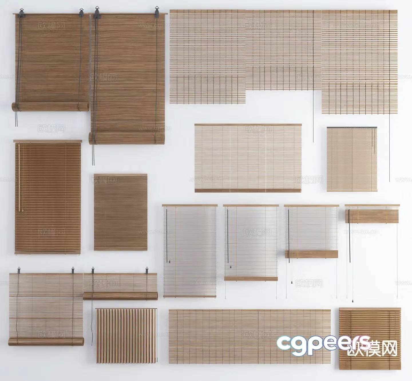 New Chinese style bamboo curtains roller blinds curtains venetian blinds 3D model