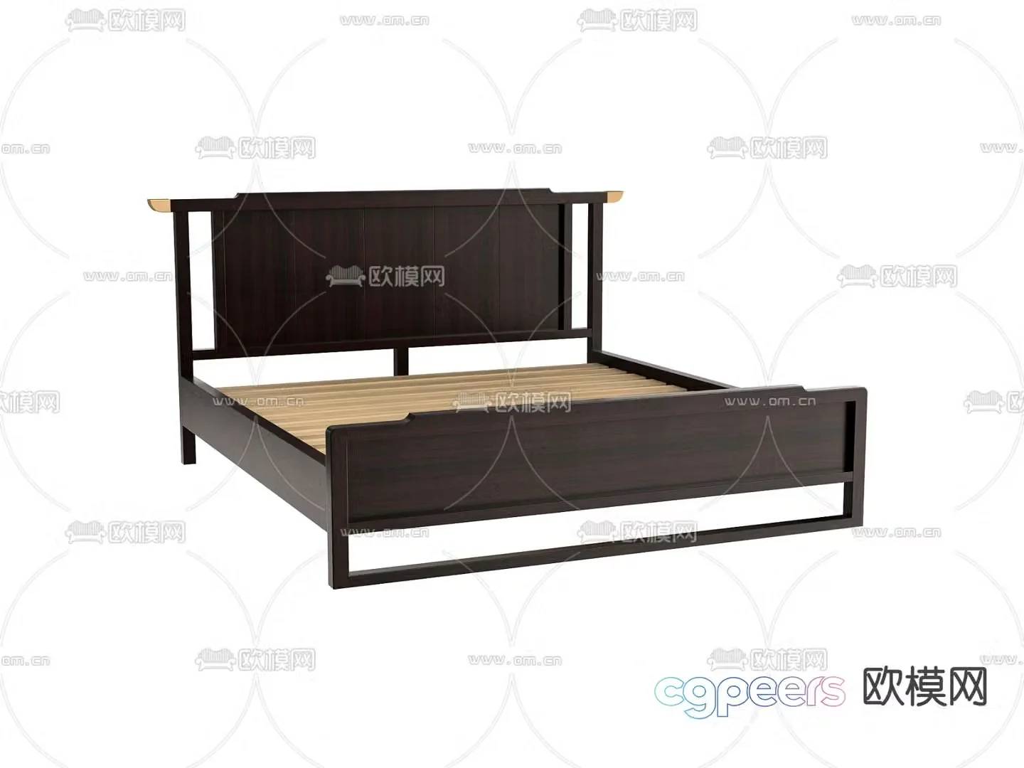 New Chinese double bed bed board 3d model