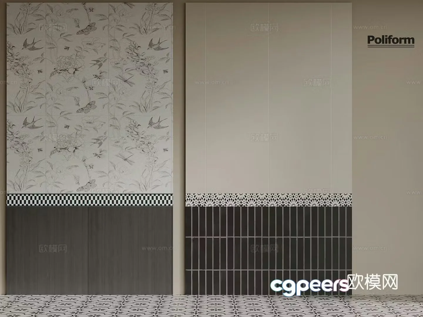 French wall tiles bathroom wall wall skirt 3d model