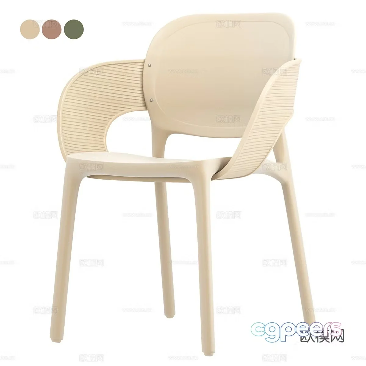 Modern creamy rattan fabric single chair 3d model