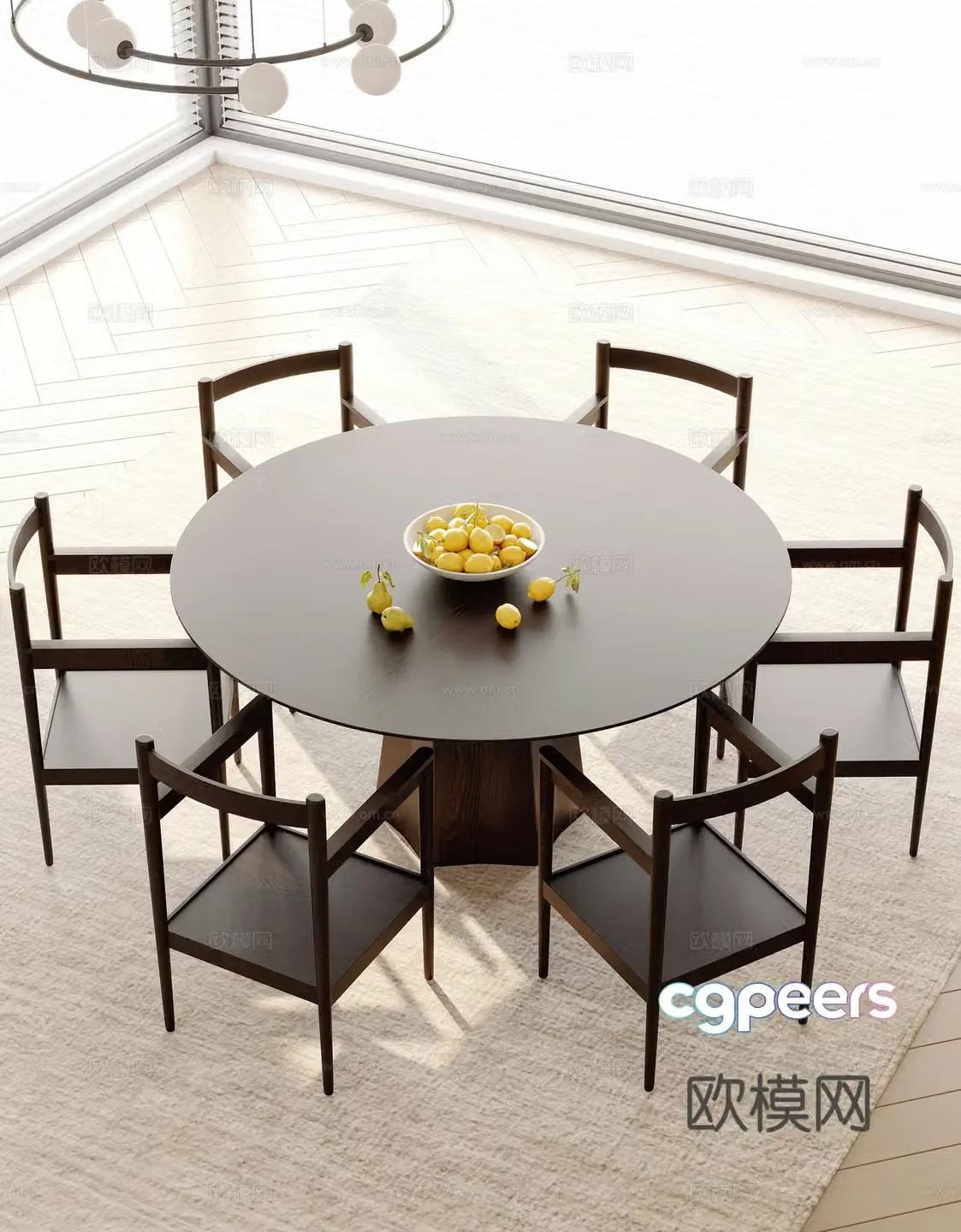 Medieval style dining table and chairs 3d model