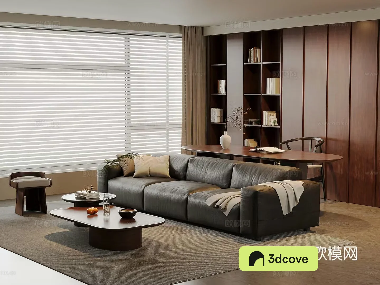 American medieval living room leather sofa and coffee table combination solid wood desk and chair solid wood bookcase