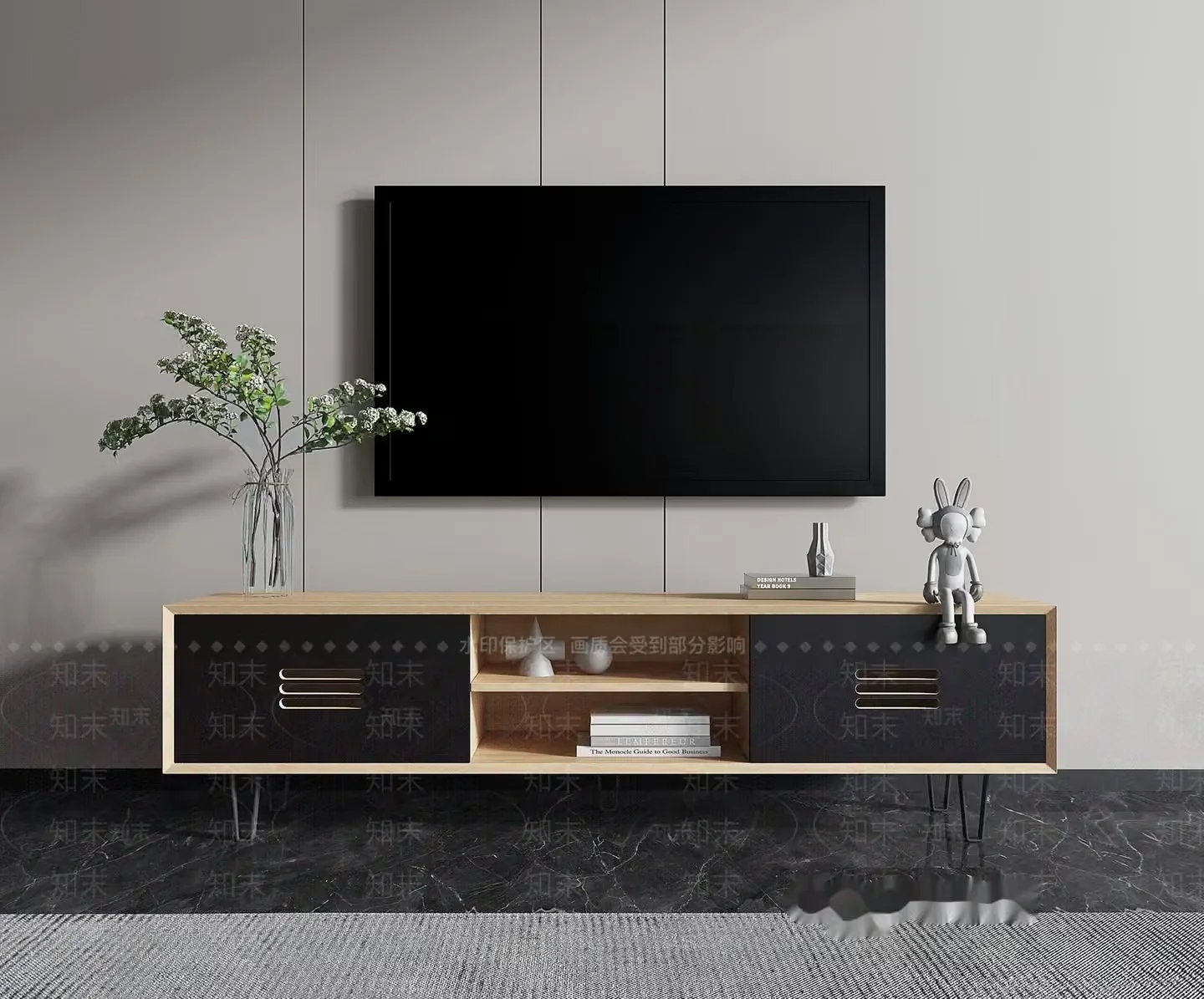 A Tv Stand With A Tv Mounted On The Wall 3D Model – 4670 – VRAY Render