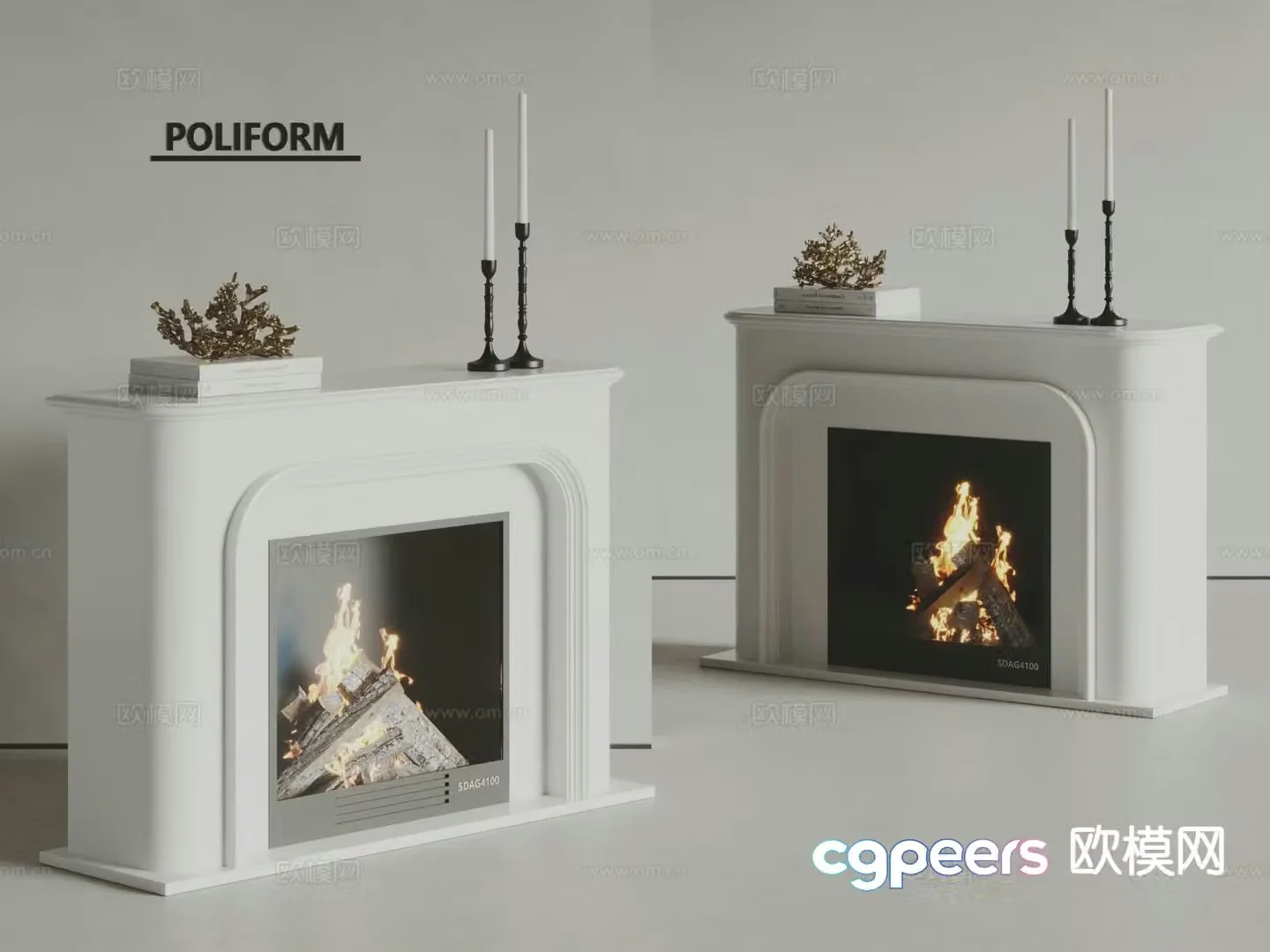 poliform modern fireplace stove 3d model