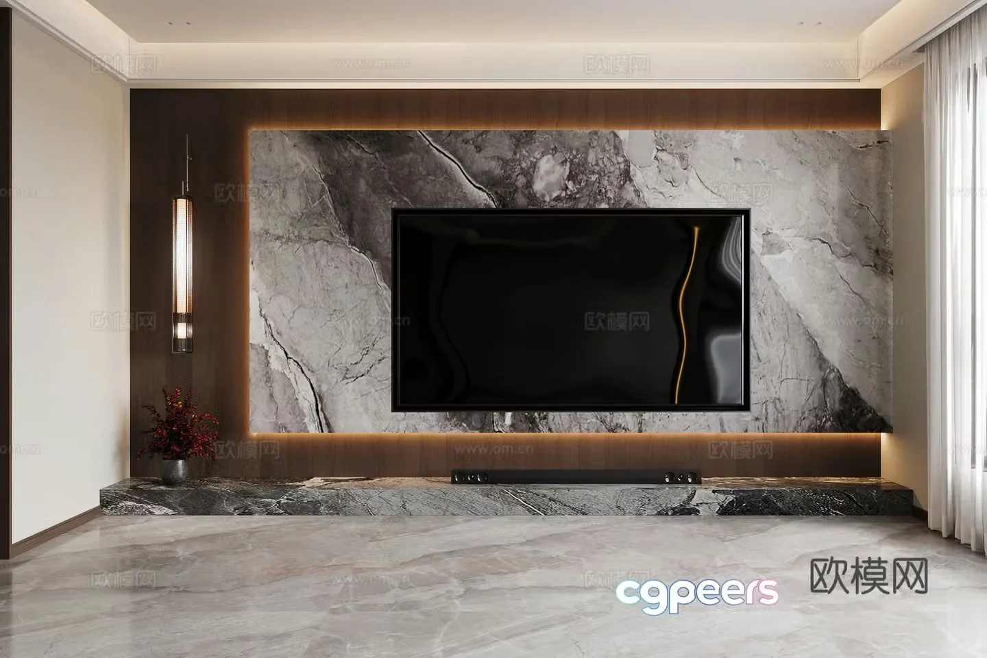 Modern TV background wall 3d model