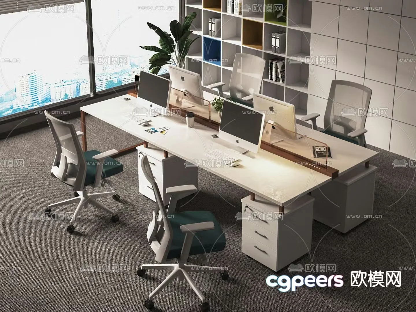 Office desk and chair position work station card position 3d model