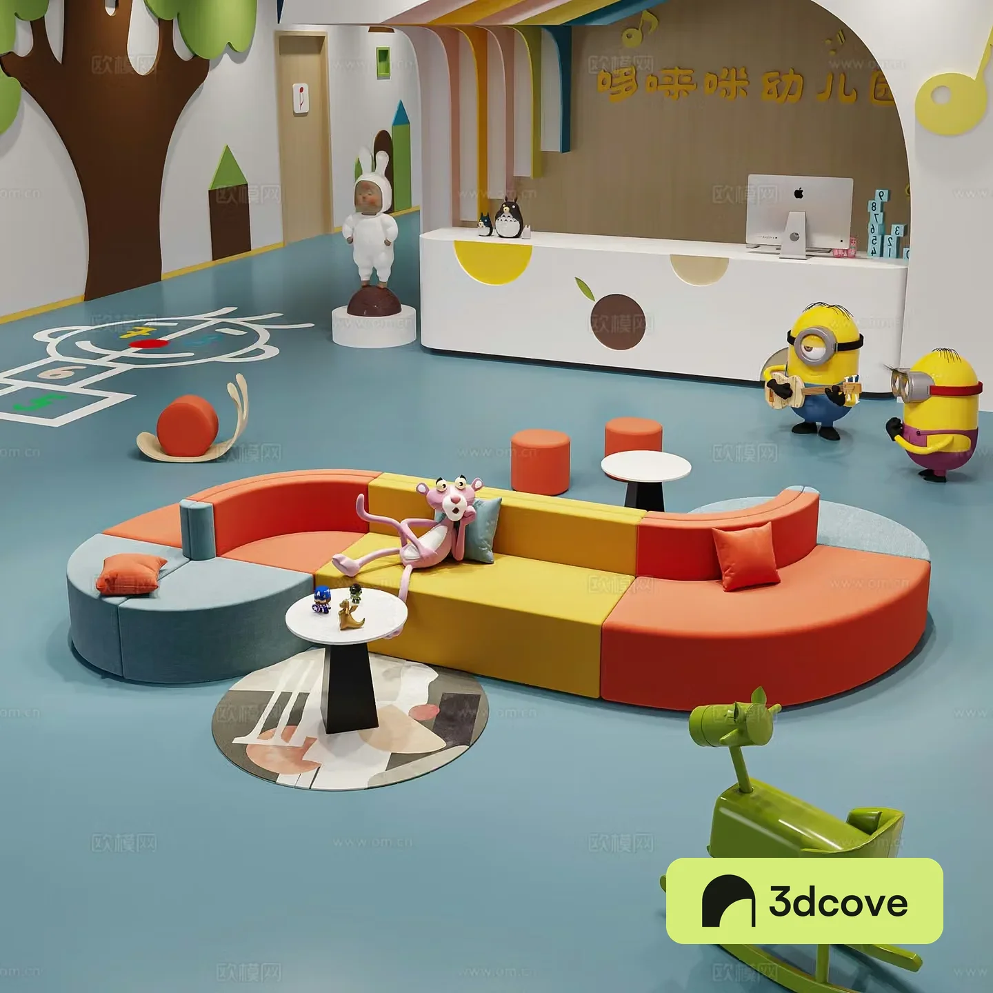 Modern kindergarten activity hall activity room classroom corridor child booth sofa