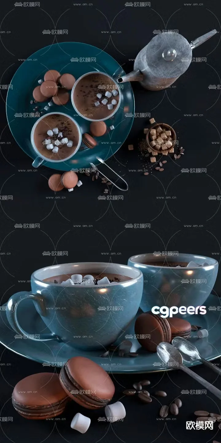 Coffee Coffee Cup Kettle Sugar Cube 3D Model