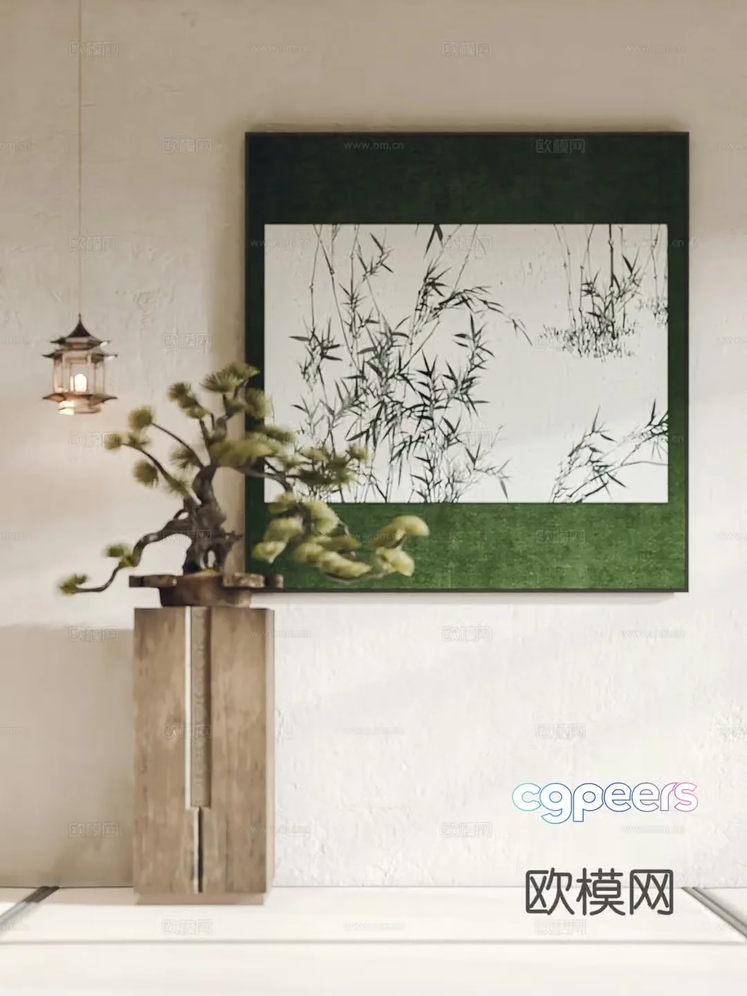 New Chinese style hanging paintings decorative paintings bonsai chandelier 3d model