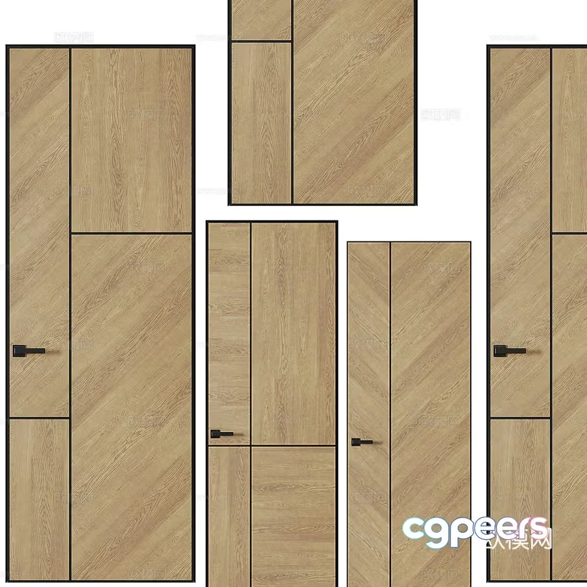 Nordic simple single door room door wooden door 3d model