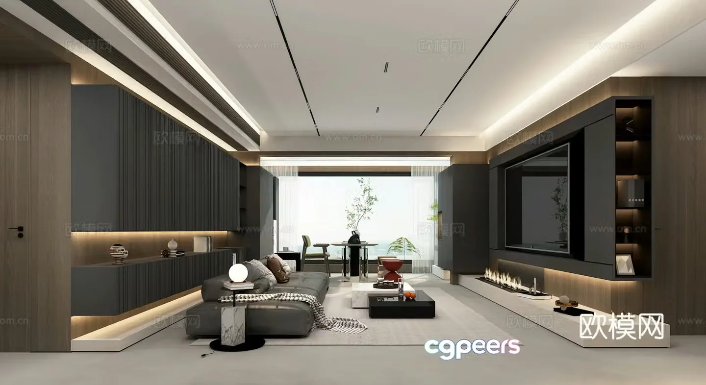 Modern living and dining room balcony entrance 3d model