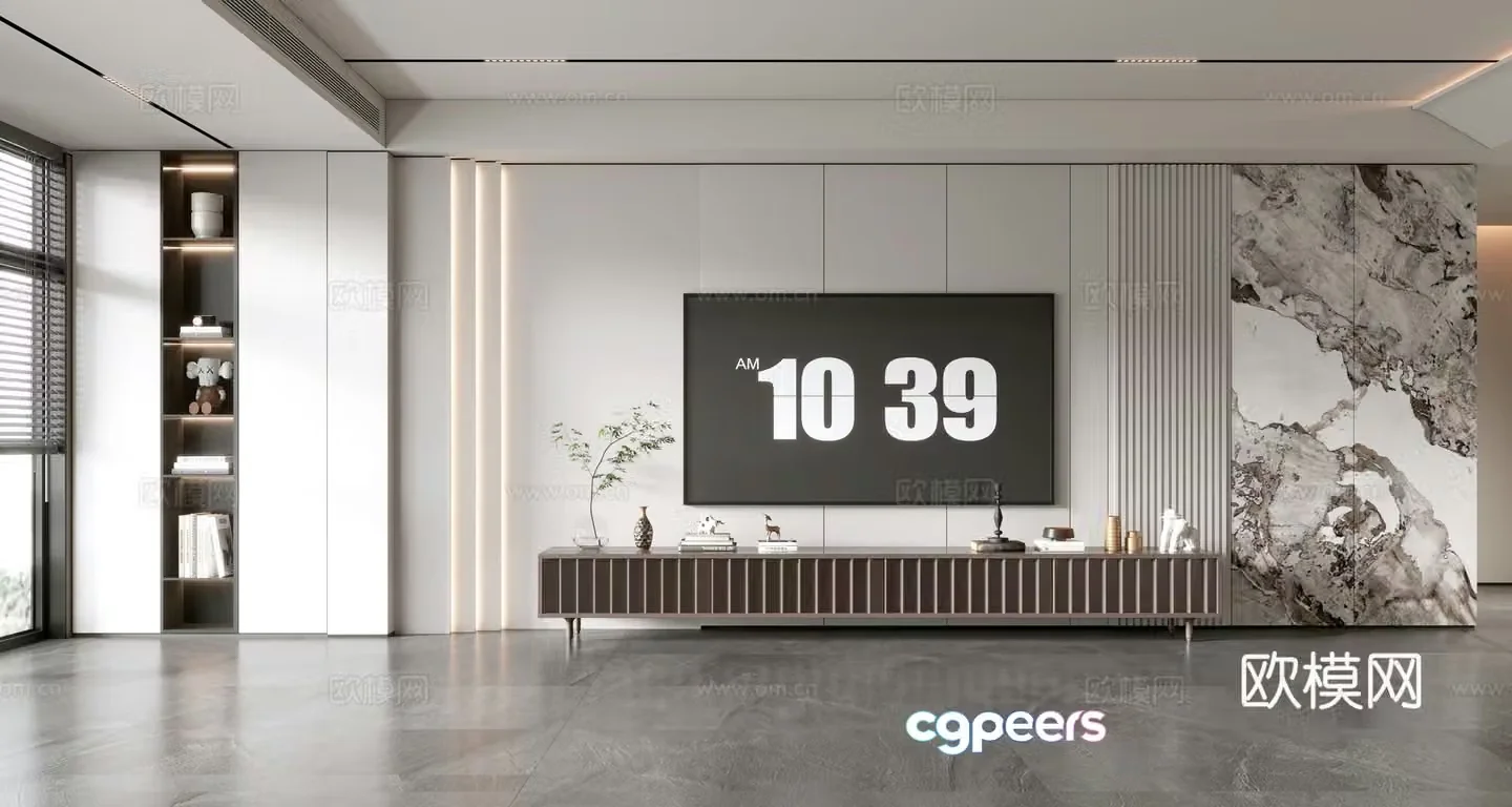 Modern simple living room light luxury TV background wall TV set full wall TV cabinet TV cabinet combination 3D model