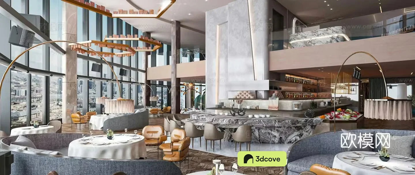 Modern restaurant Tea restaurant Hotel Round booth dining table Round dining table Lobby Hall