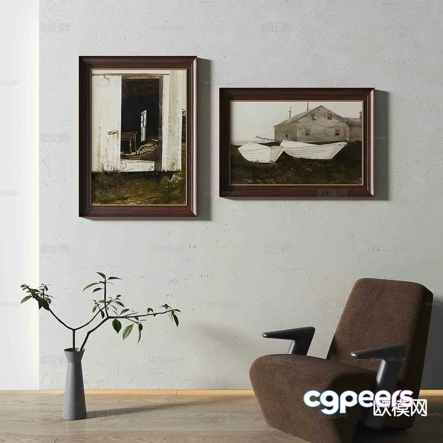 Simple European retro painting decorative painting oil painting 3d model