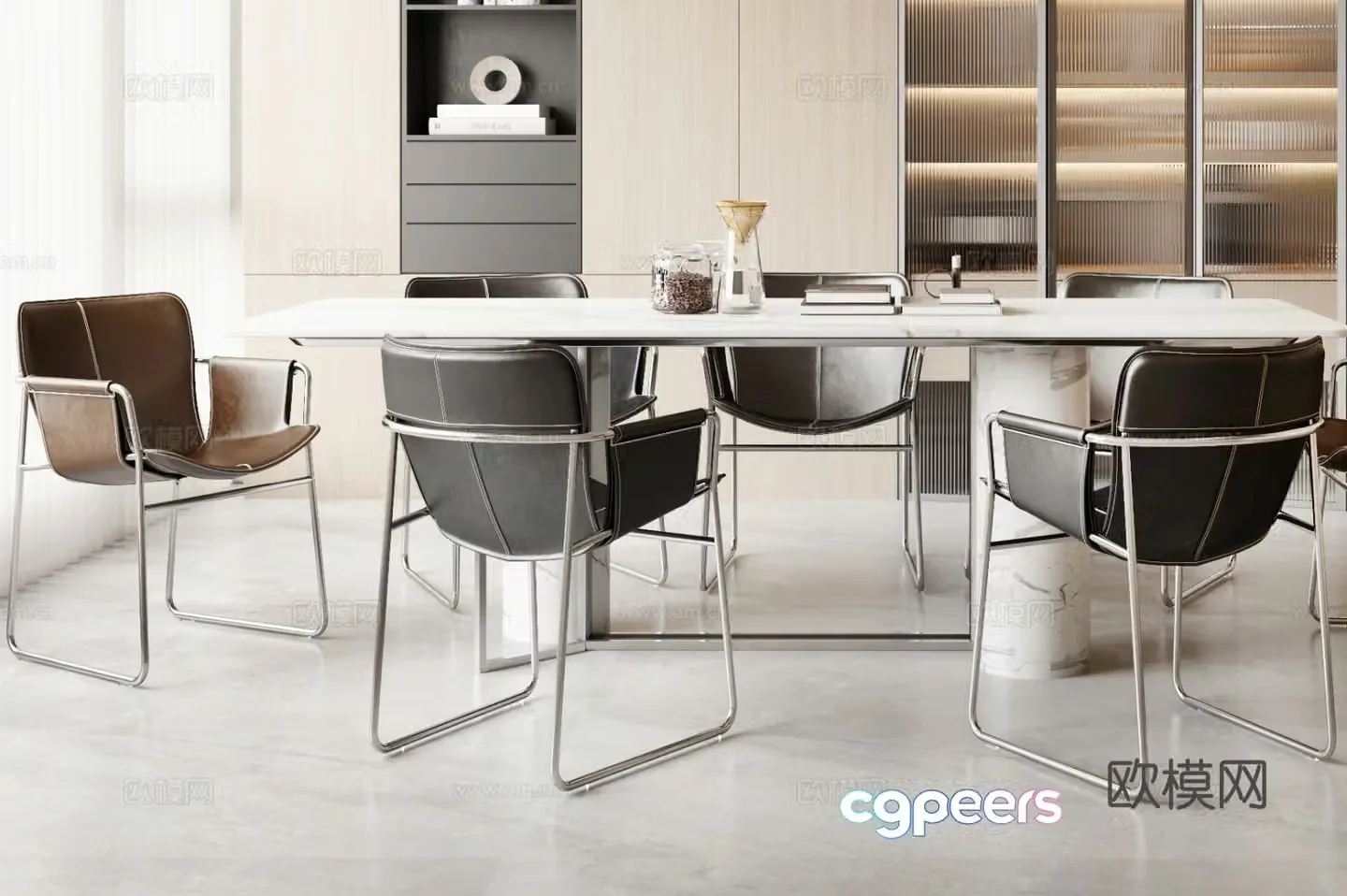 Modern minimalist dining table and chair 3d model