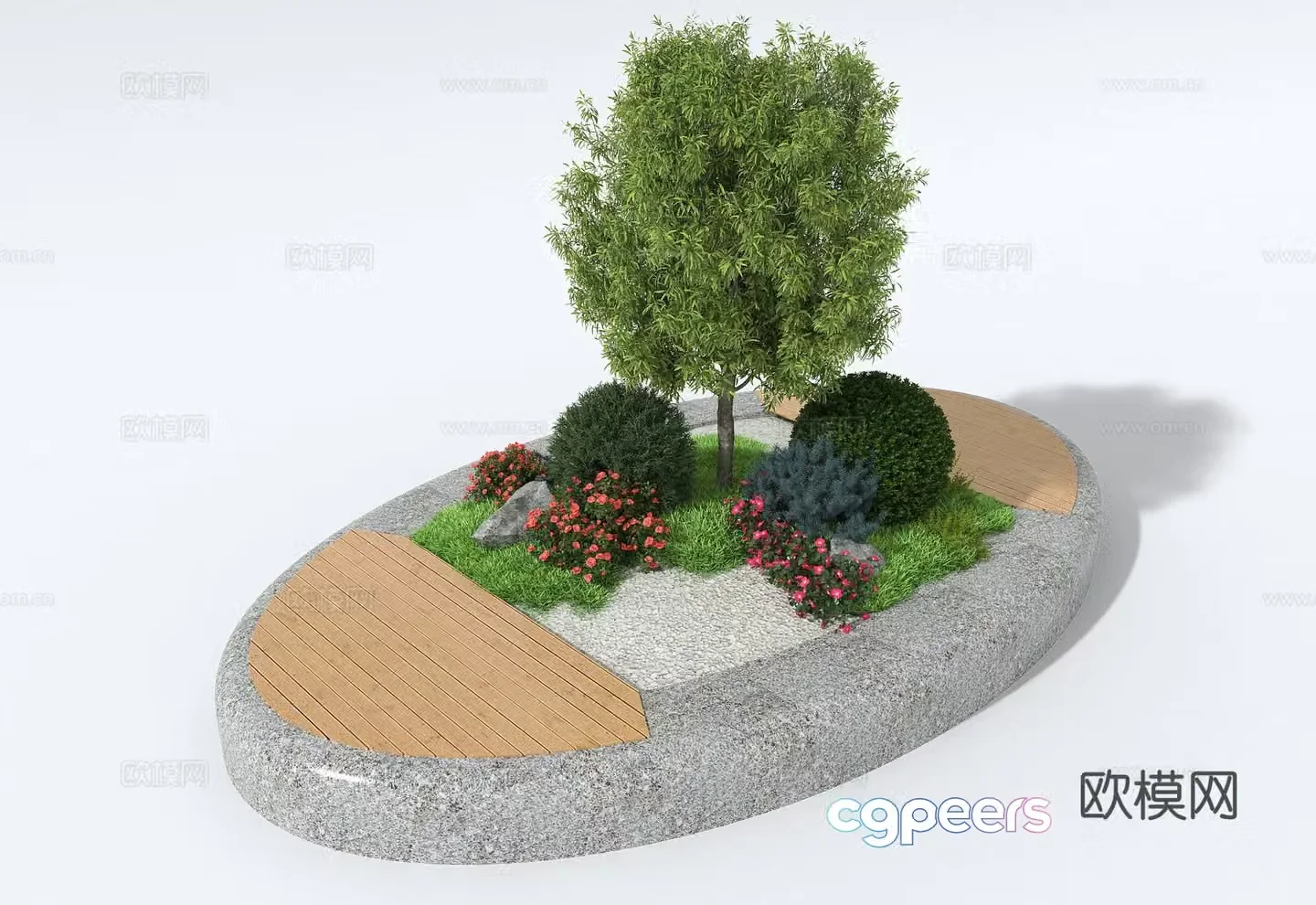 Outdoor flower bed tree pond flower pond 3d model