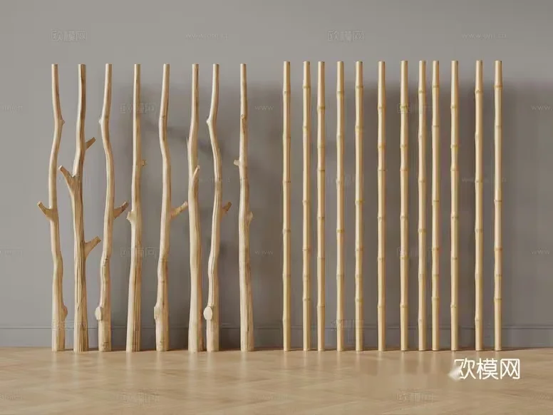 A Collection Of Wooden Poles 3D Model – 17308 – VRAY Render