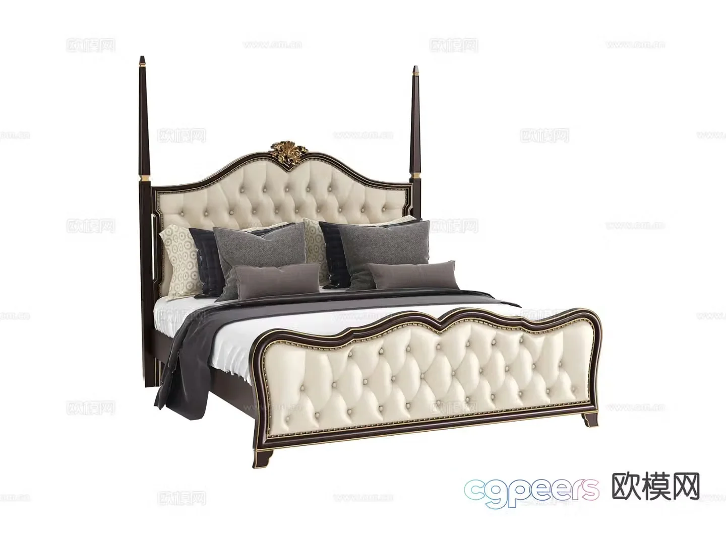 Simple European double bed 3d model