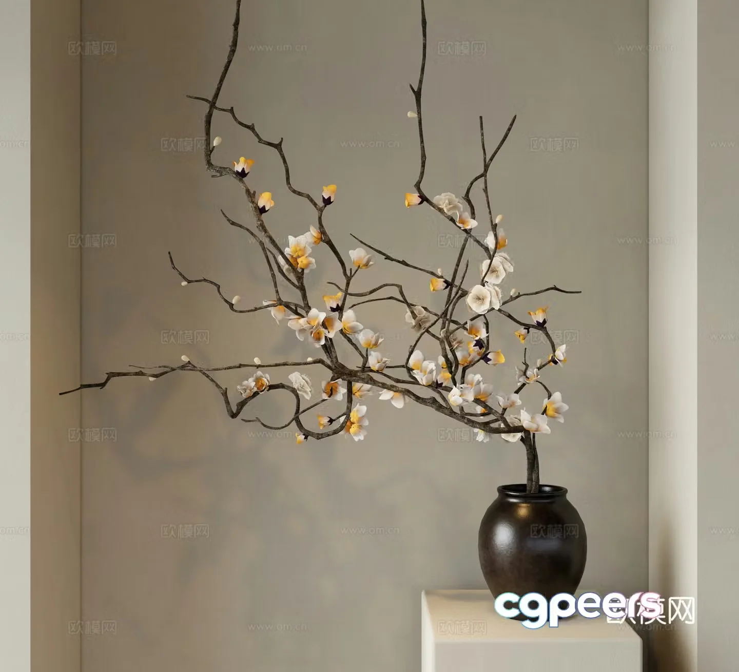 New Chinese style dead branches flower branches clay pots and vase 3D model