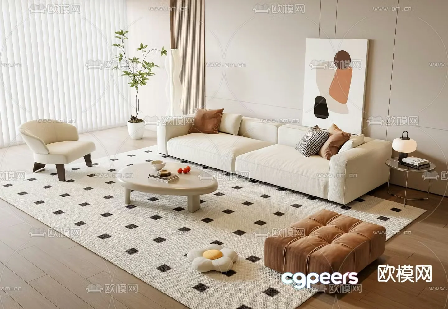Cream style sofa coffee table 3d model