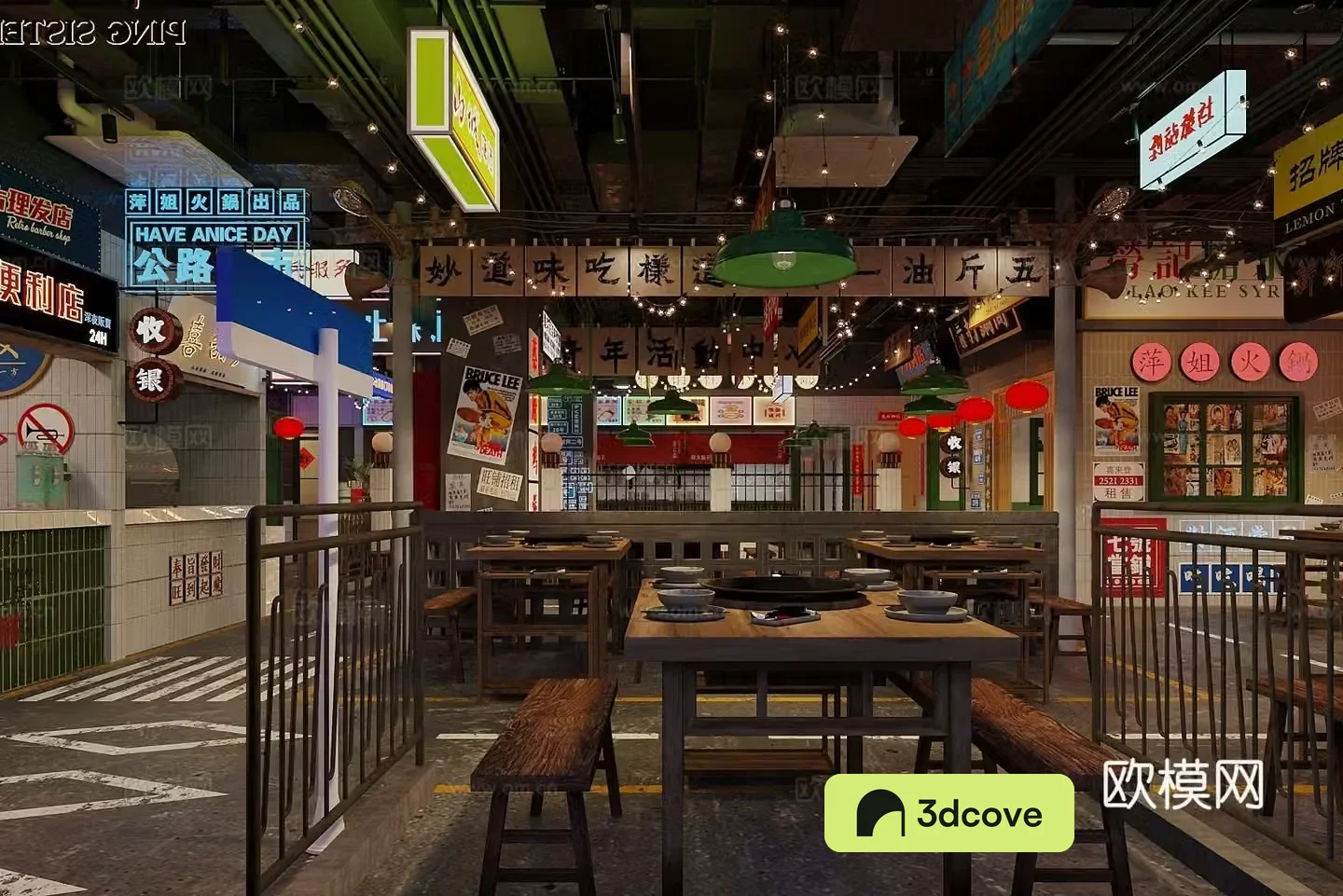 Industrial style nostalgic barbecue restaurant hot pot restaurant skewers restaurant Chinese restaurant solid wood dining table and chair