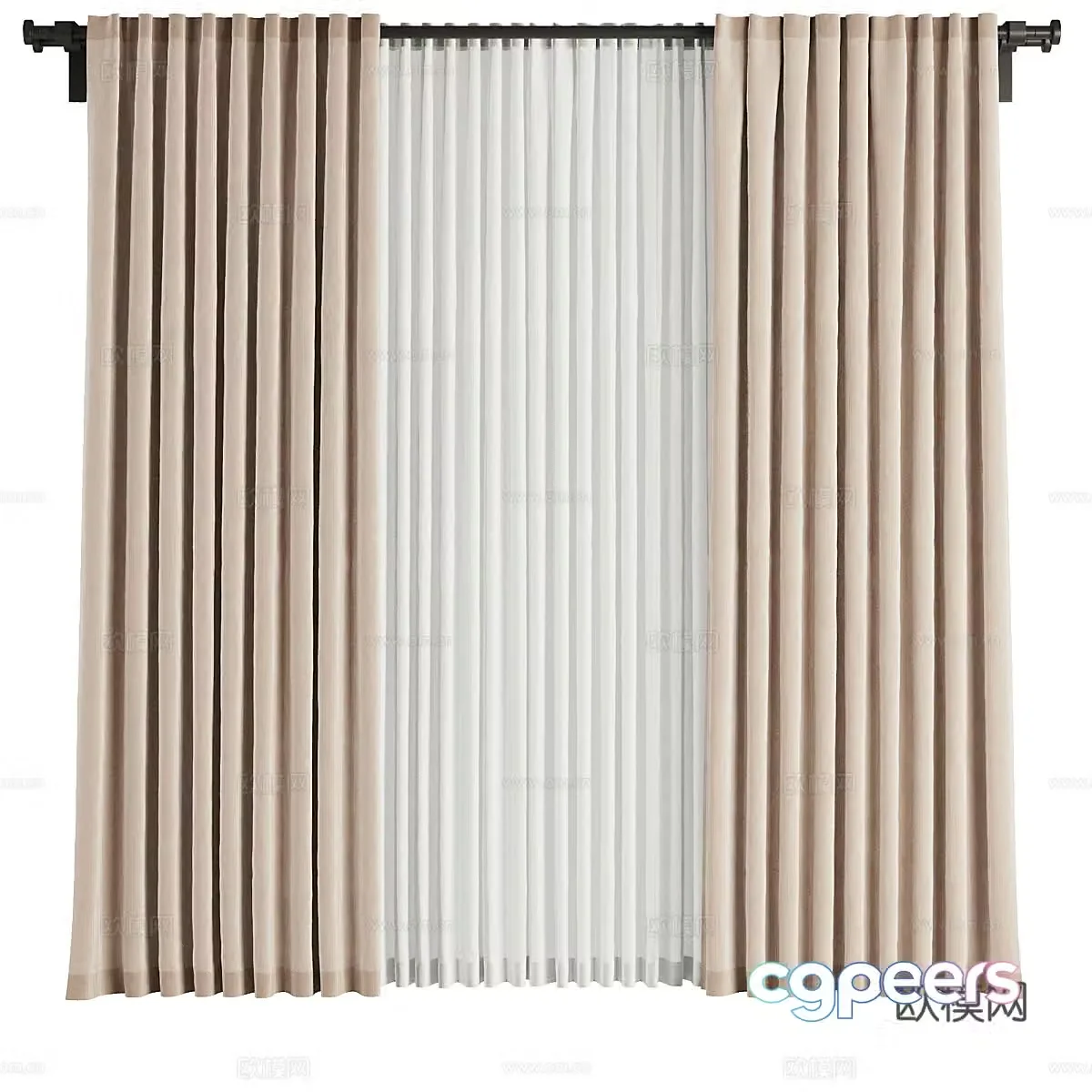 Modern cream style fabric curtain gauze curtain 3d model