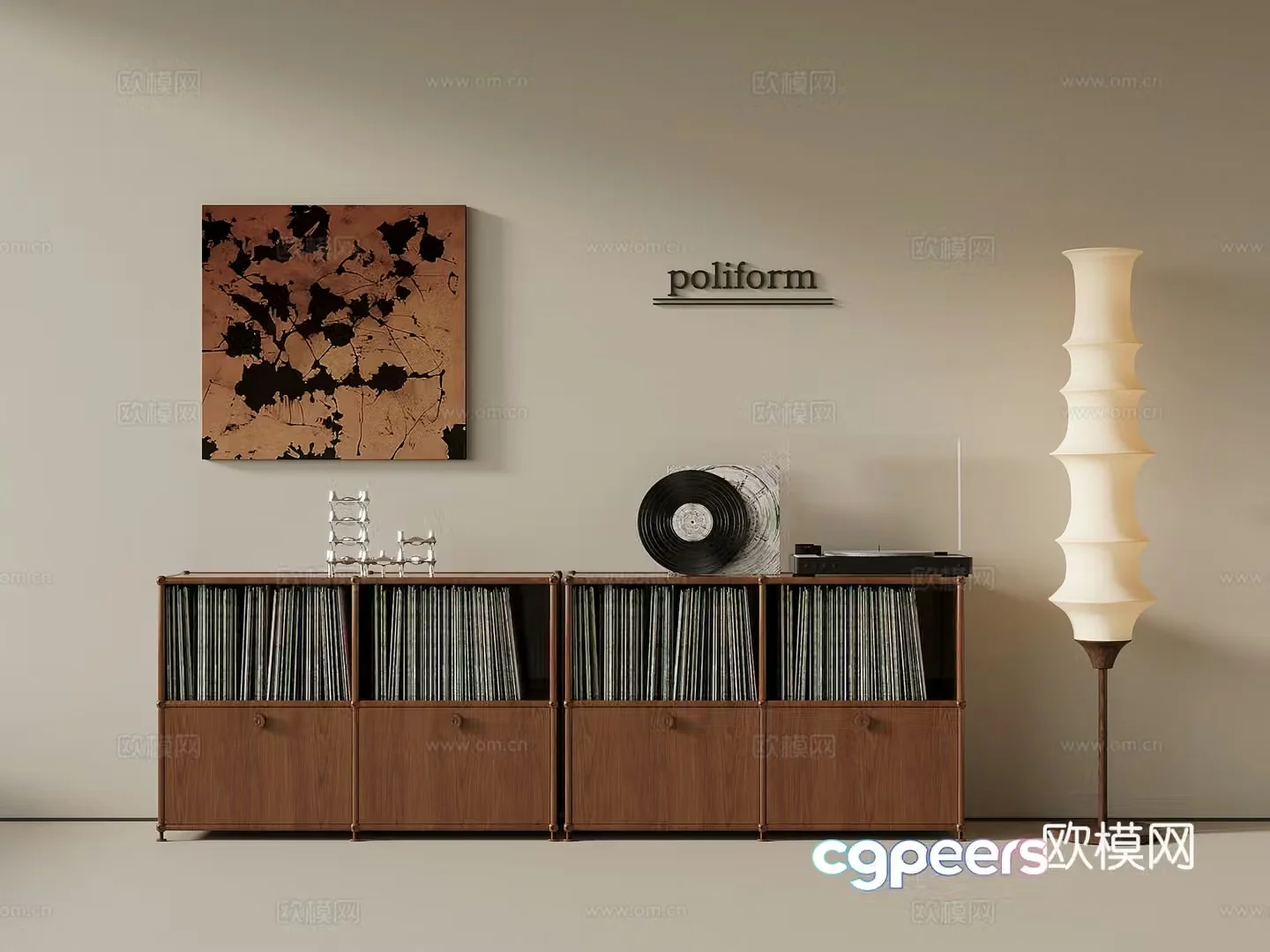 Middle-aged bookcase low cabinet floor cabinet floor lamp 3D model