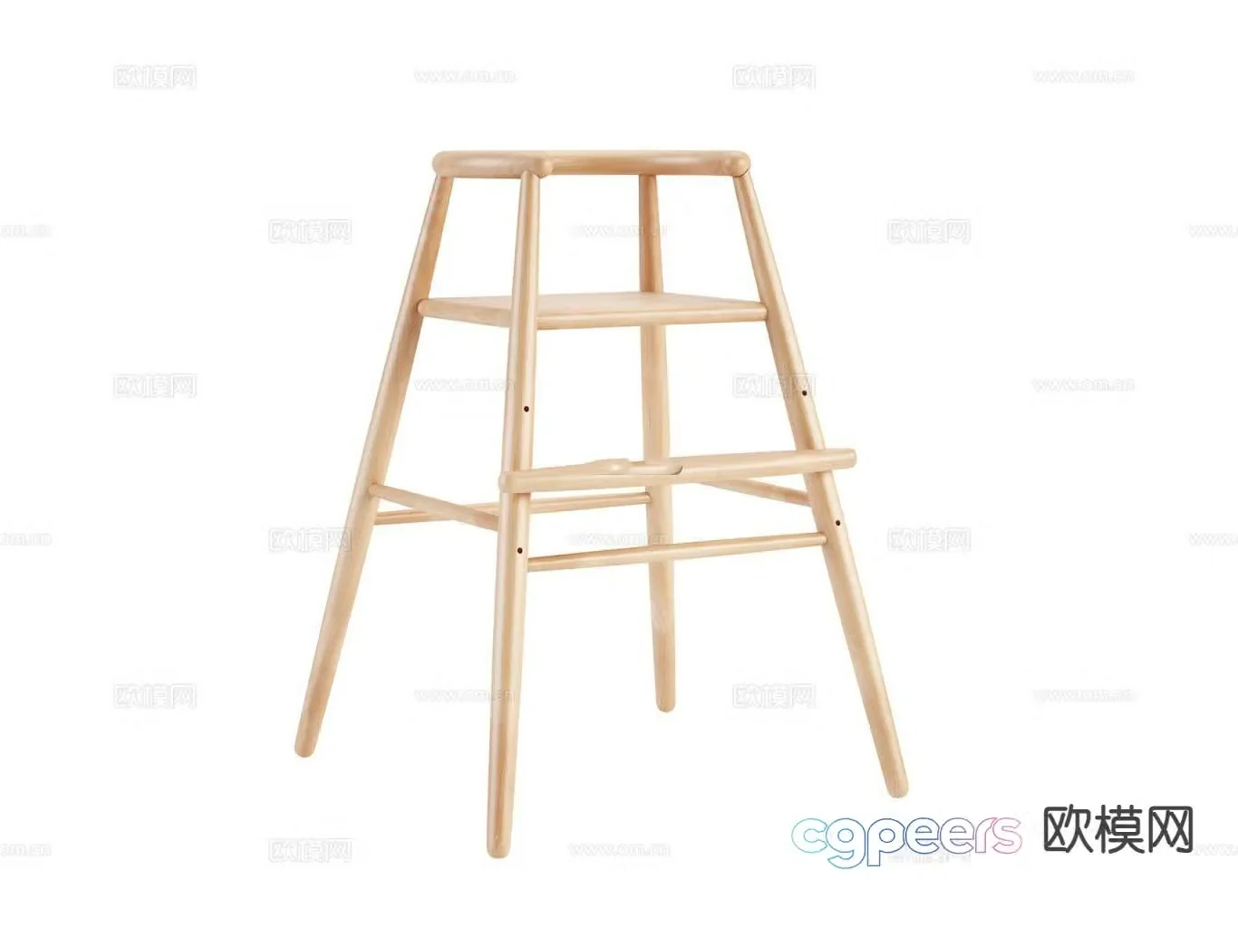 Log style bar chair private room high stool 3d model