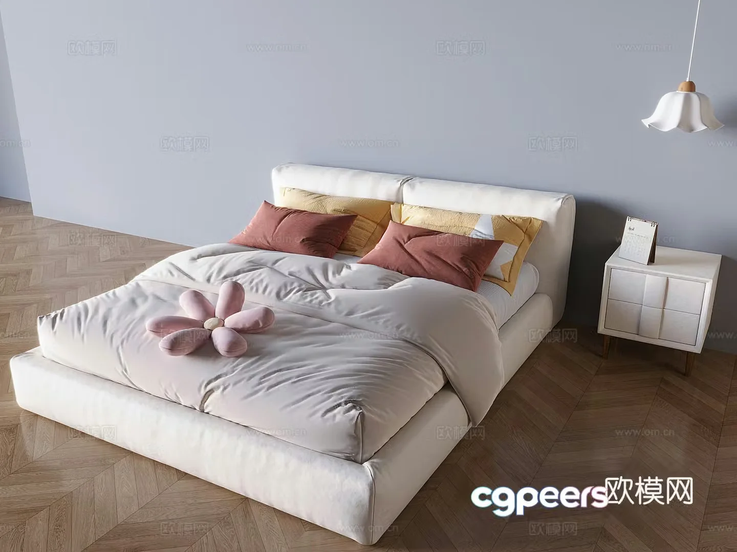 Cream style double bed 3d model