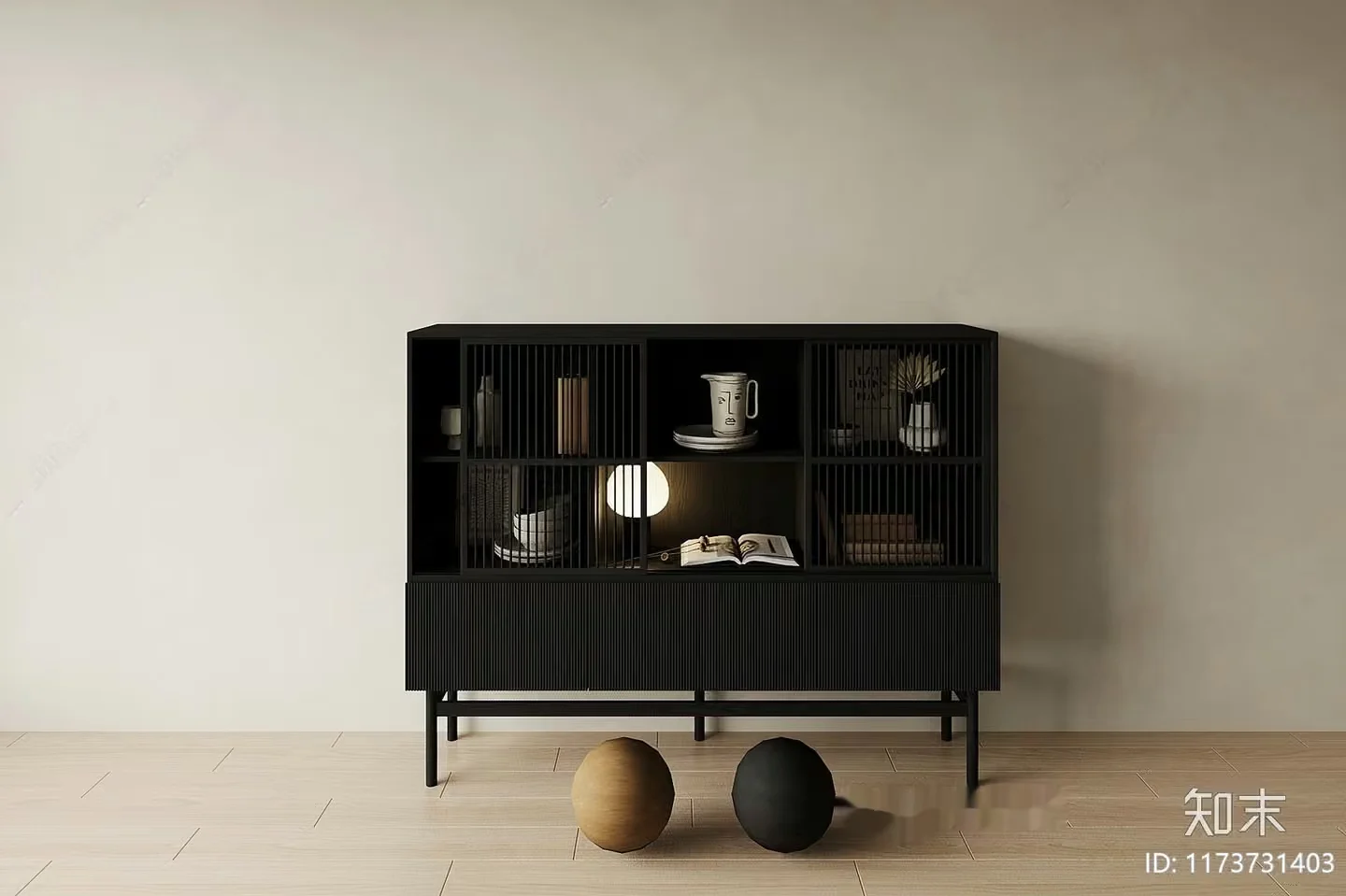 Black Cabinet With Decorative Objects 3D Model – 5259 – CORONA Render