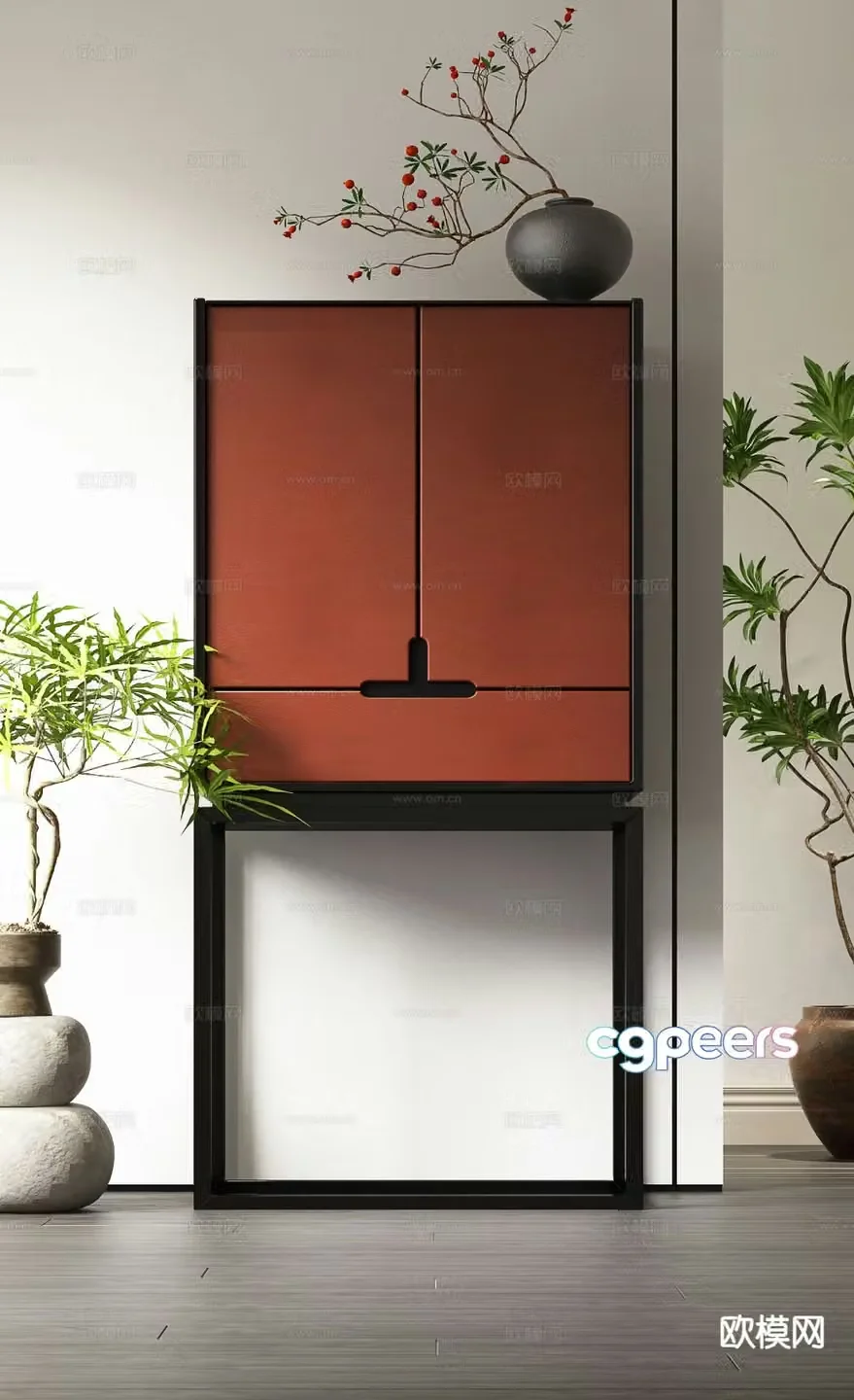 New Chinese style entrance cabinet side cabinet 3D model