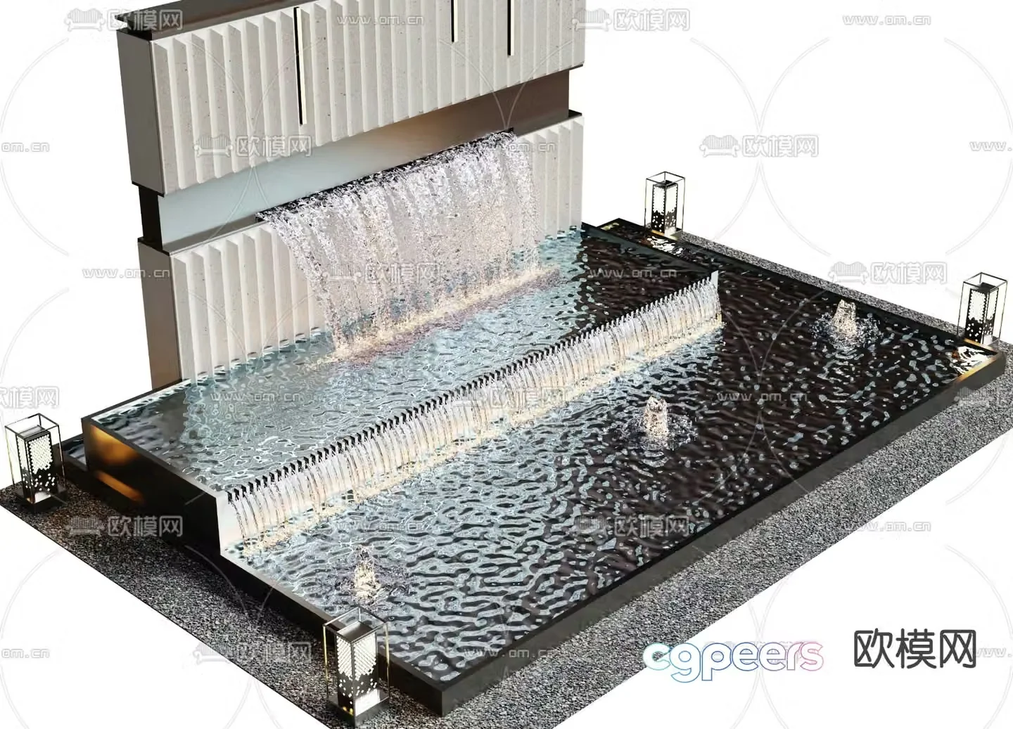 Water curtain flowing water wall waterfall sketch 3D model
