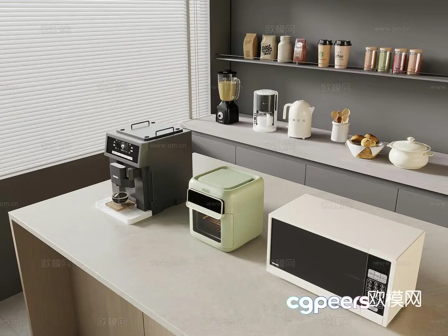 Modern appliances coffee machine rice cooker microwave oven kettle 3d model