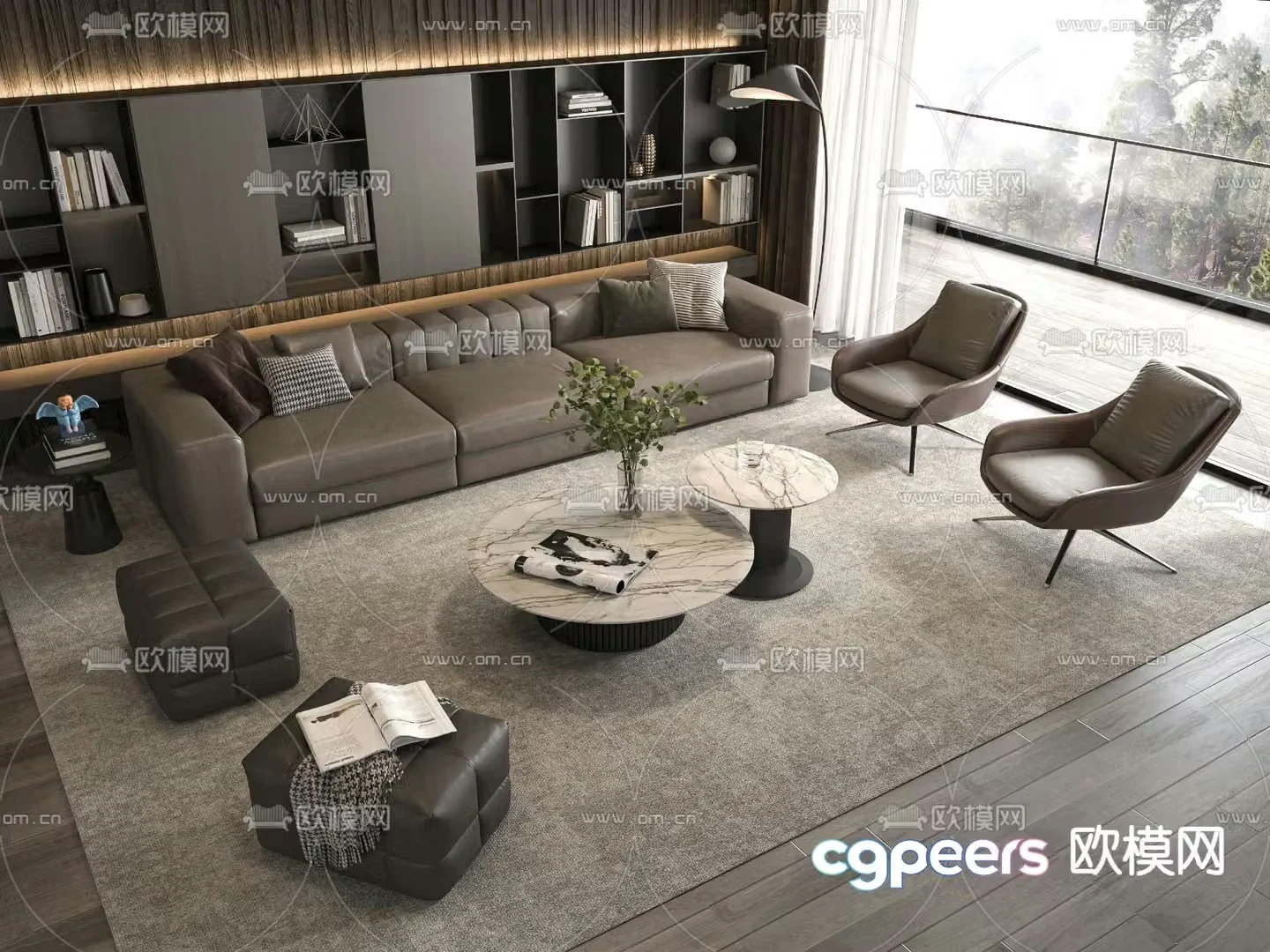 Italian sectional sofa leather sofa 3d model