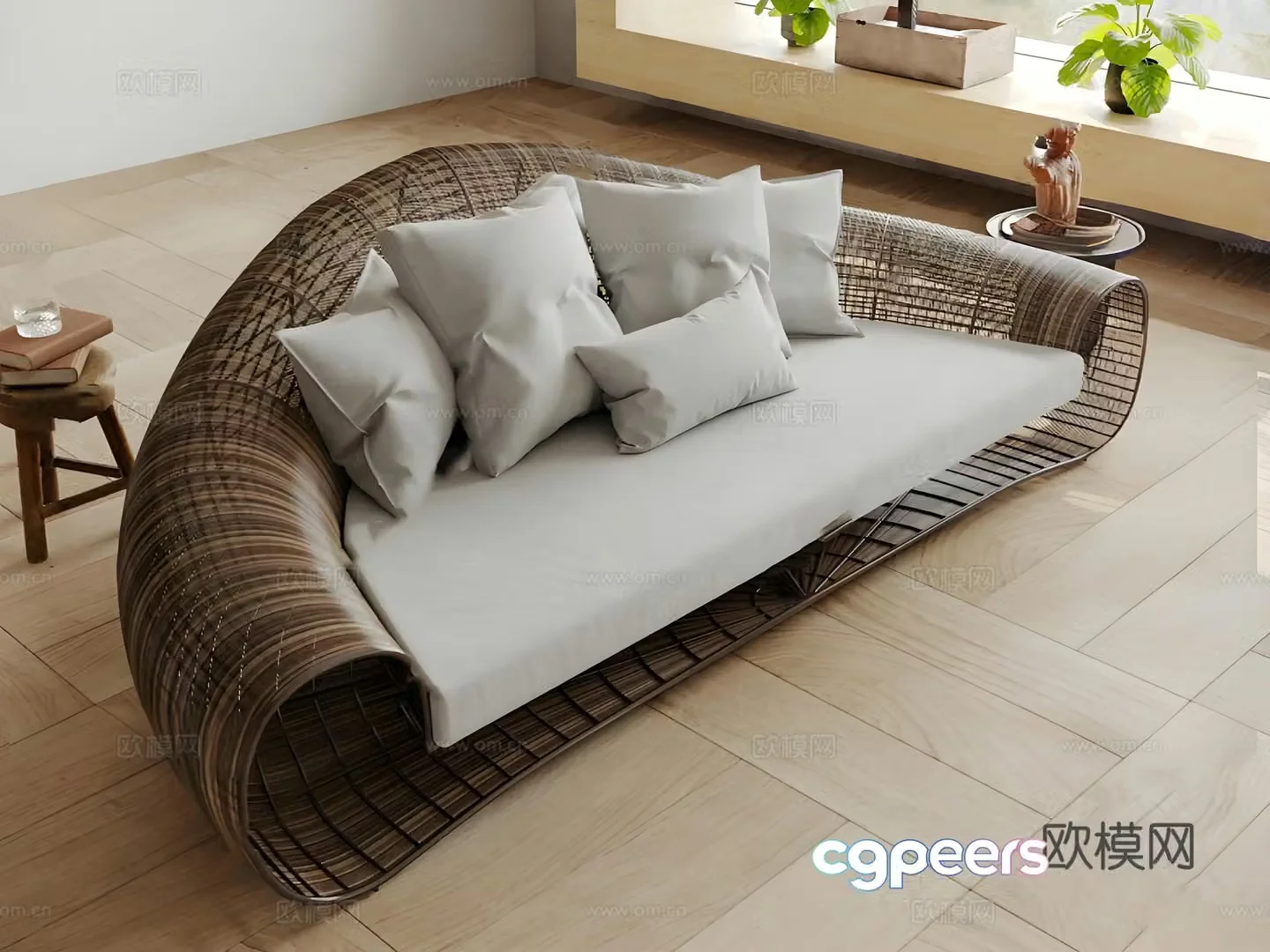 Chinese rattan sofa 3D model