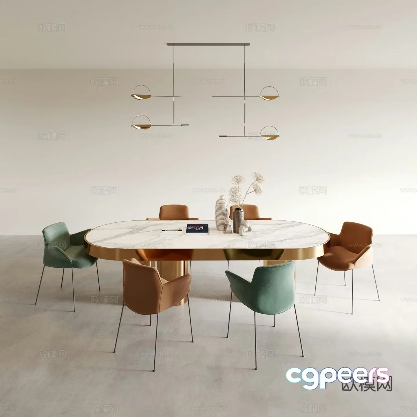 Light luxury dining table and chairs 3D model