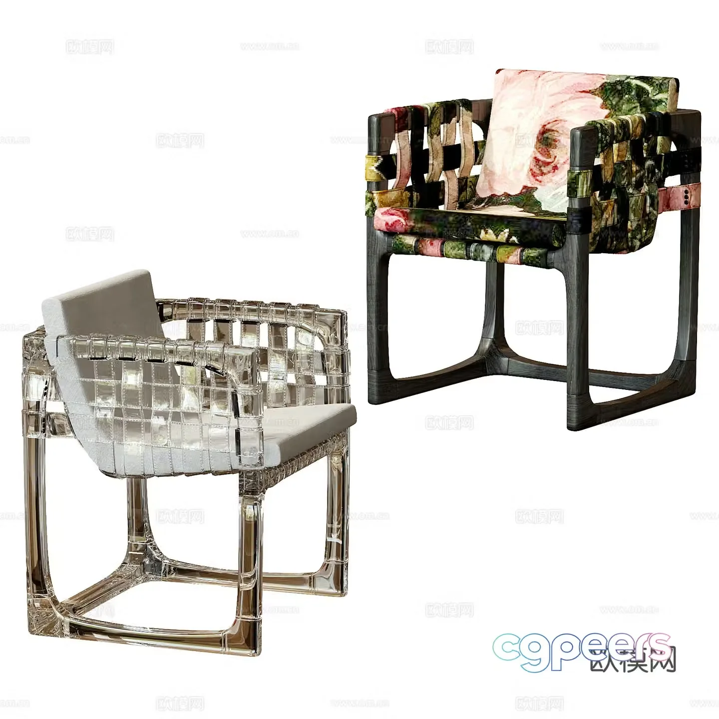Modern single chair dining chair acrylic chair fabric single chair 3d model
