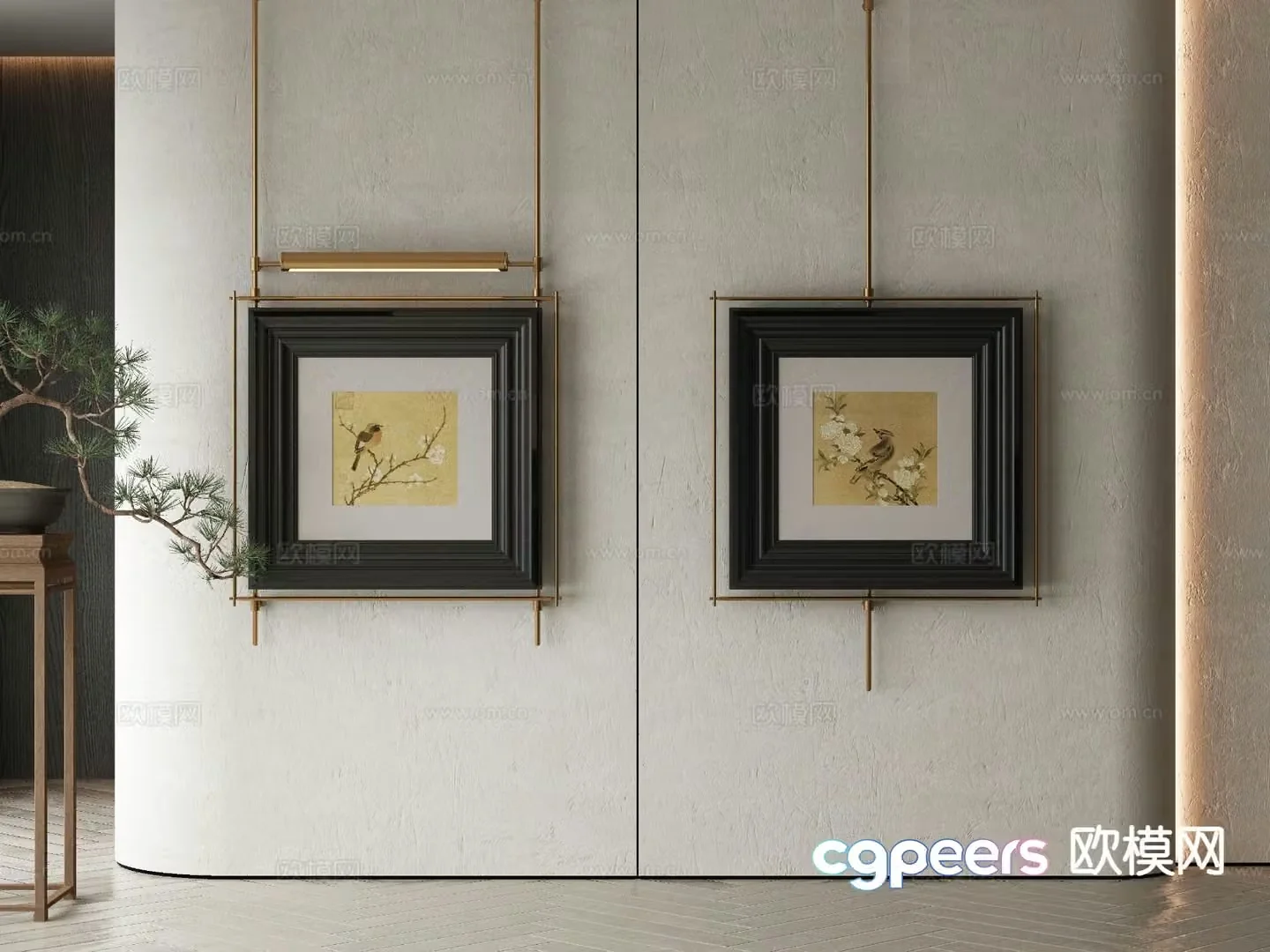 New Chinese style decorative painting flower and bird painting retro hanging painting 3D model