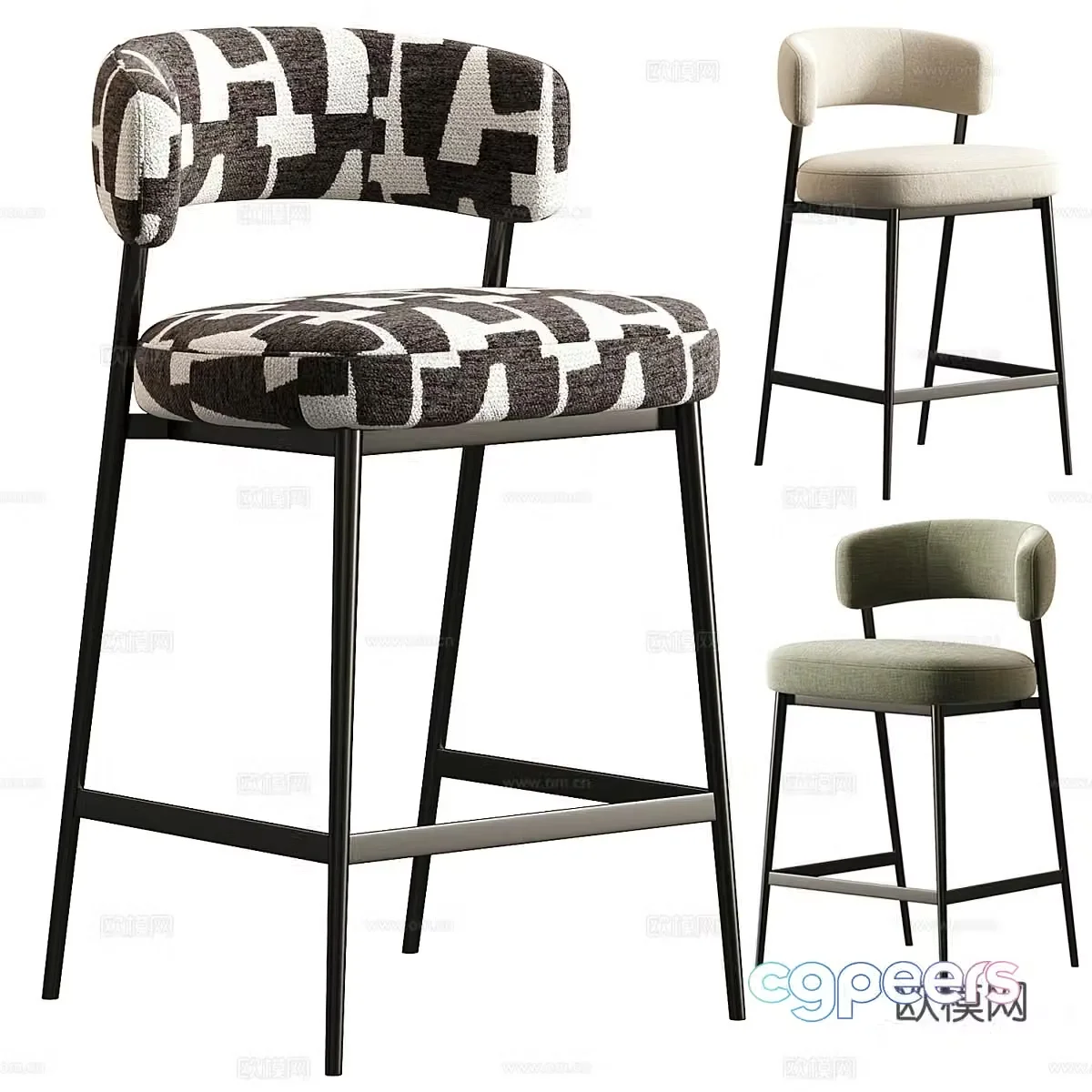 New Chinese style Folsom bar chair 3D model