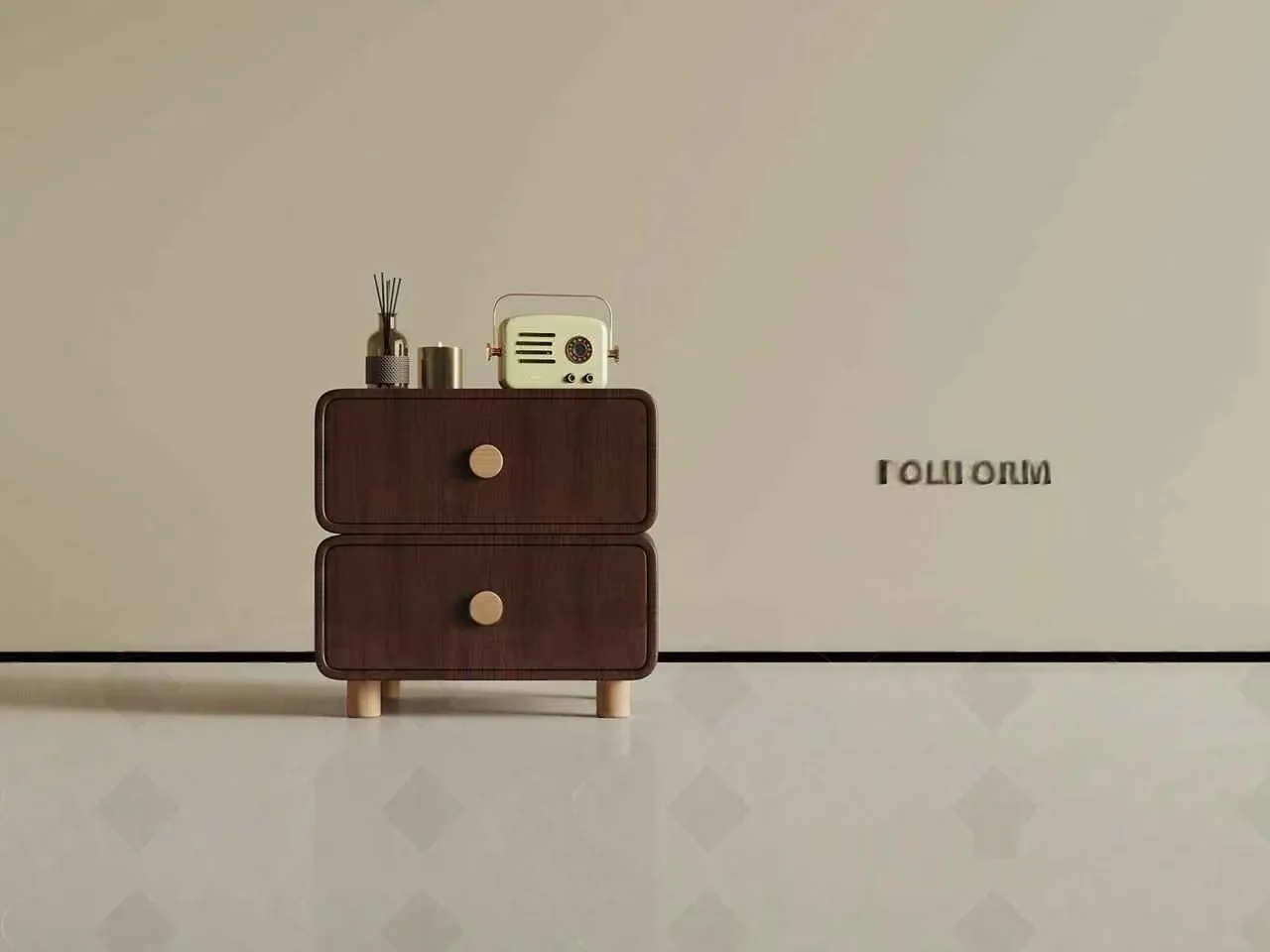 A Small Two-Drawer Wooden Nightstand 3D Model – 13544 – VRAY Render