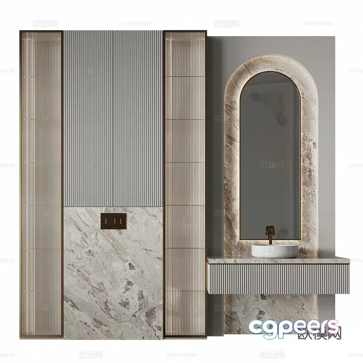 Bathroom cabinet washbasin counter basin faucet bathroom mirror bathroom cabinet background wall 3D model