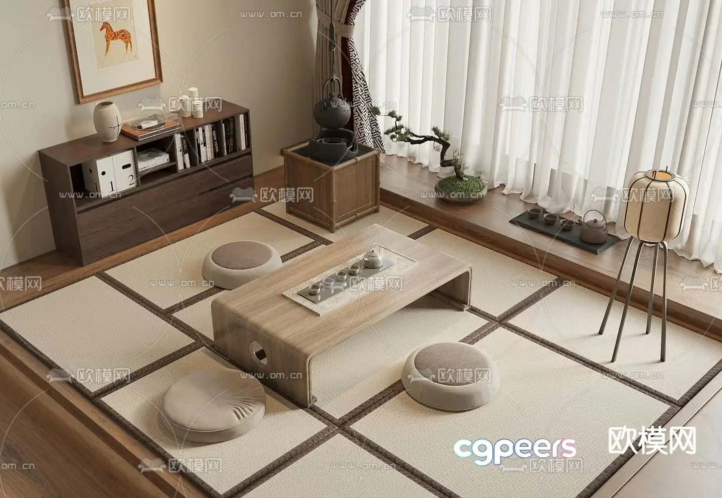 New Chinese style tea table tatami tea table 3d model