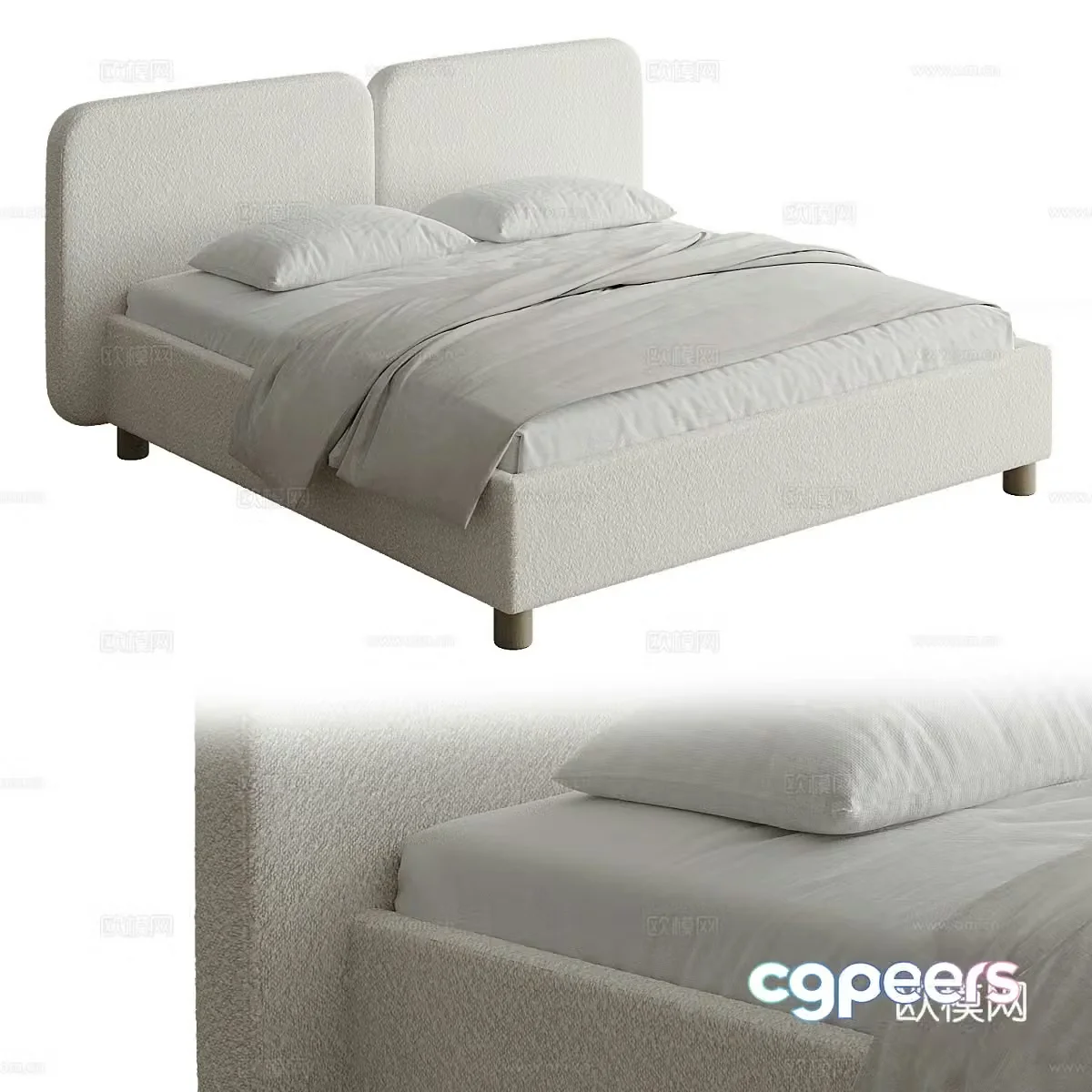 Modern Cream Style Venta Double Bed 3D Model