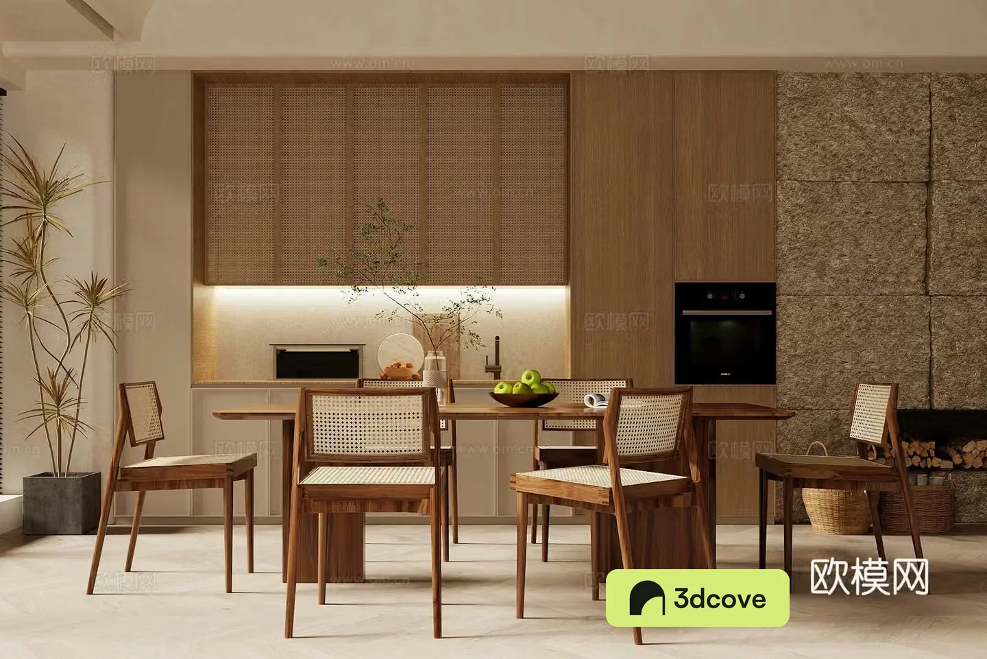 Middle style home restaurant Open restaurant Log style home restaurant Log style sideboard 3D model