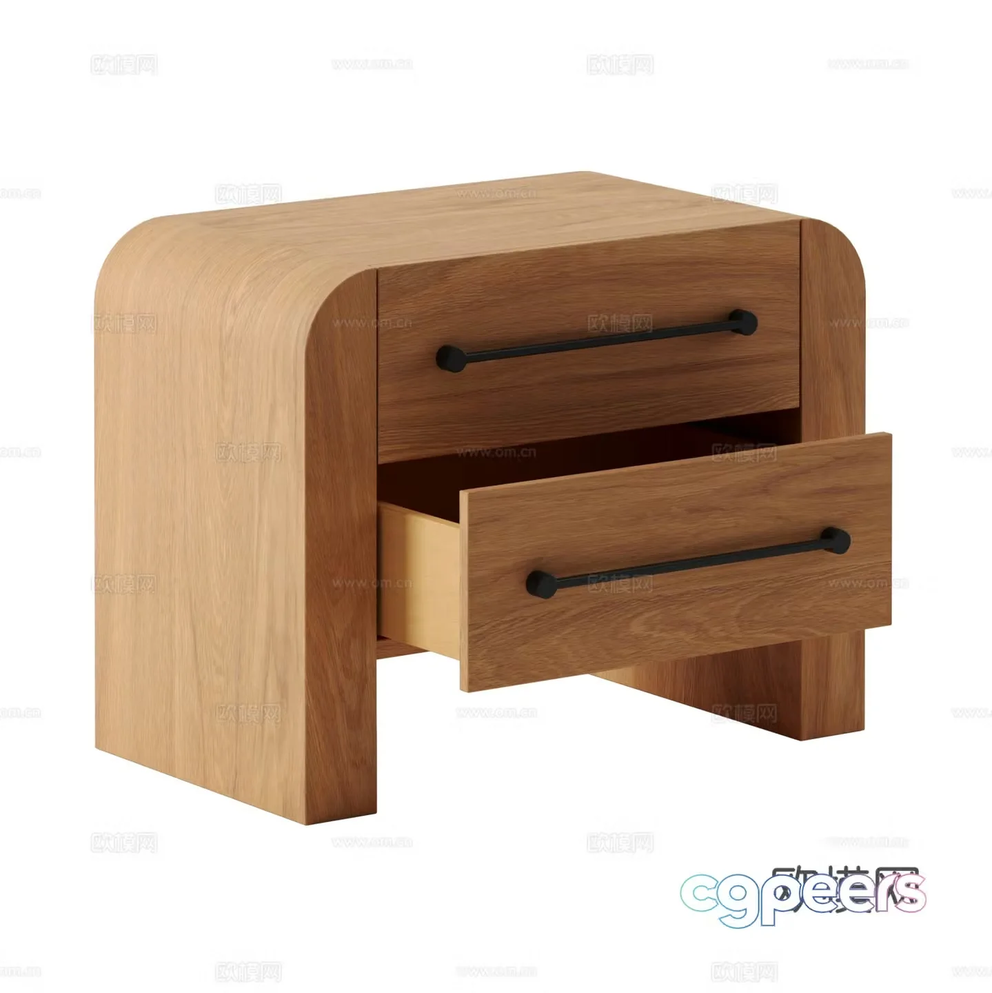 Medium style solid wood bedside table 3D model