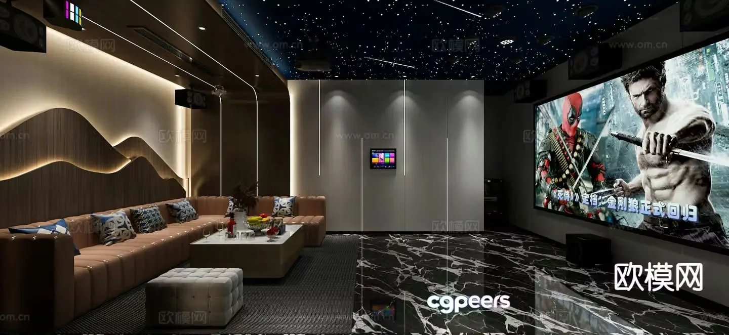 Modern audio-visual room home theater 3d model