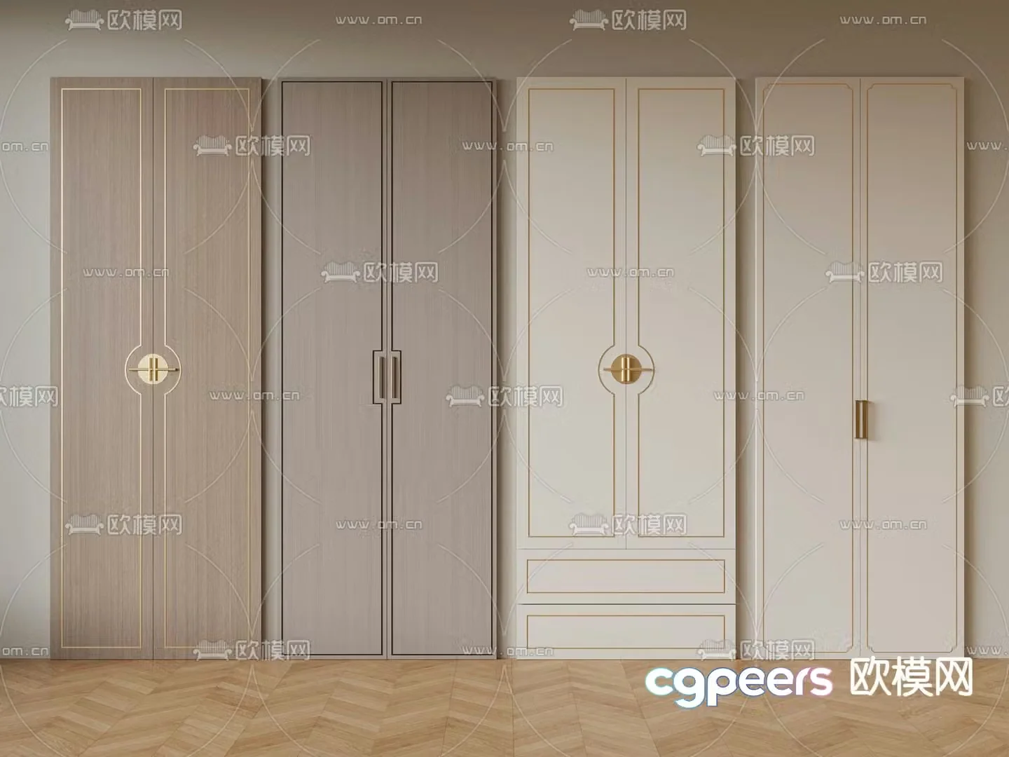 New Chinese style wardrobe door 3D model