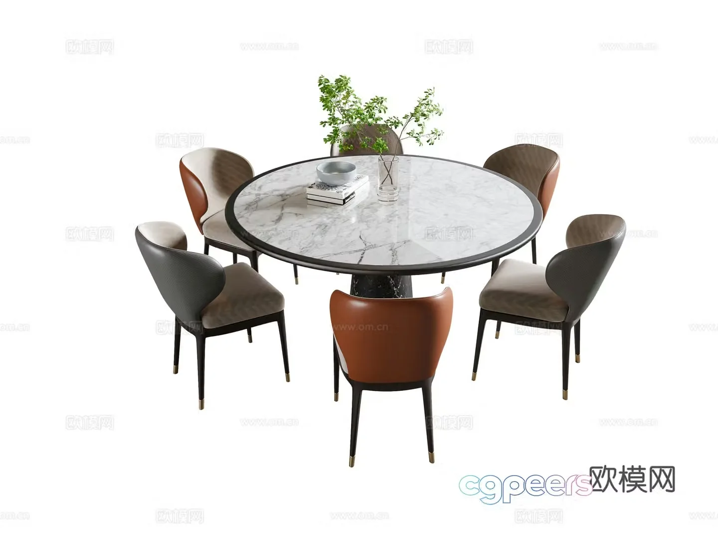 Modern light luxury dining table and chair 3D model