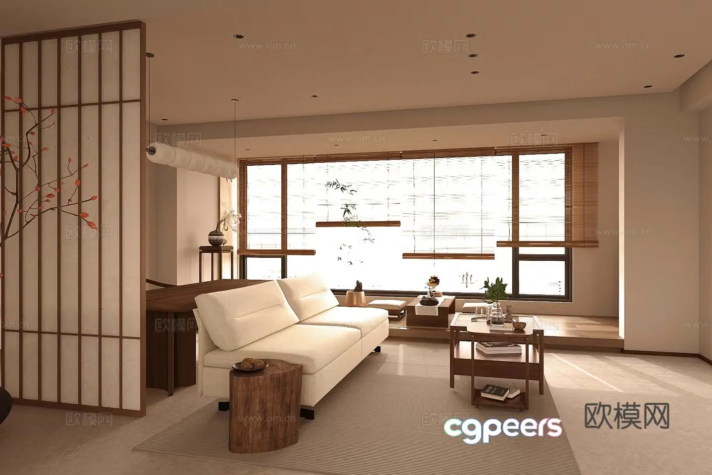 Middle-aged home living room sofa and tea table combination tatami tea table and chair combination potted flower vase 3D model