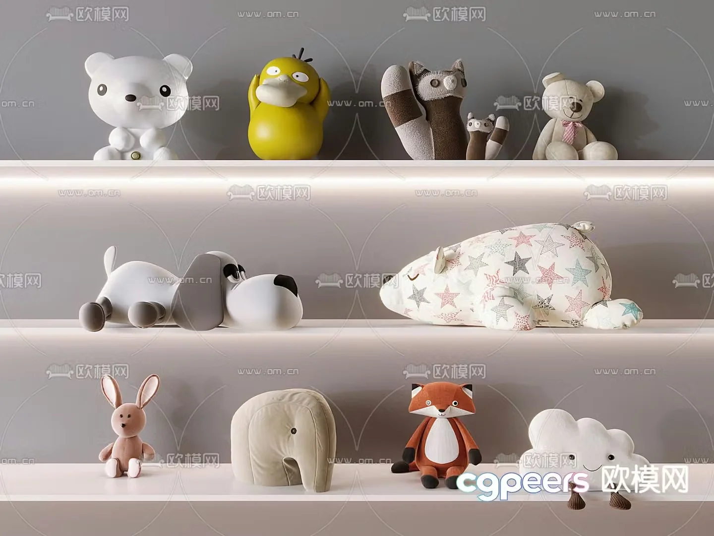 Children’s plush toys Teddy Bear Fox Bunny Doll Duck Puppy Elephant Cloud 3D model